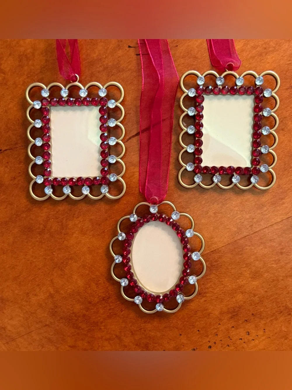 Vintage Style Jeweled Picture Frame Ornaments - Set of 3